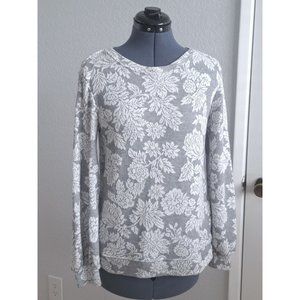 ELLEN Tracy Women's White/ Gray Floral Sweatshirt Size S Floral Print Gray